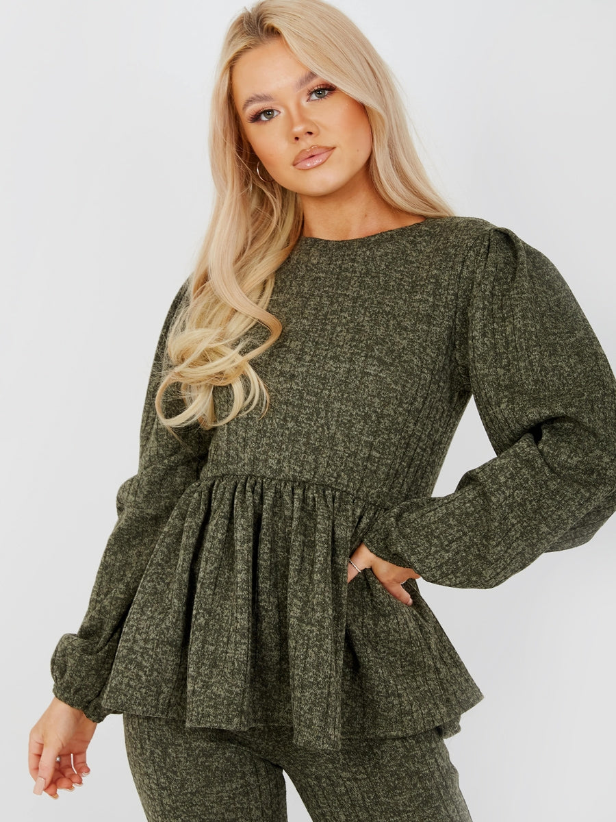 Melange Knit Peplum Top & Trouser Co-ord