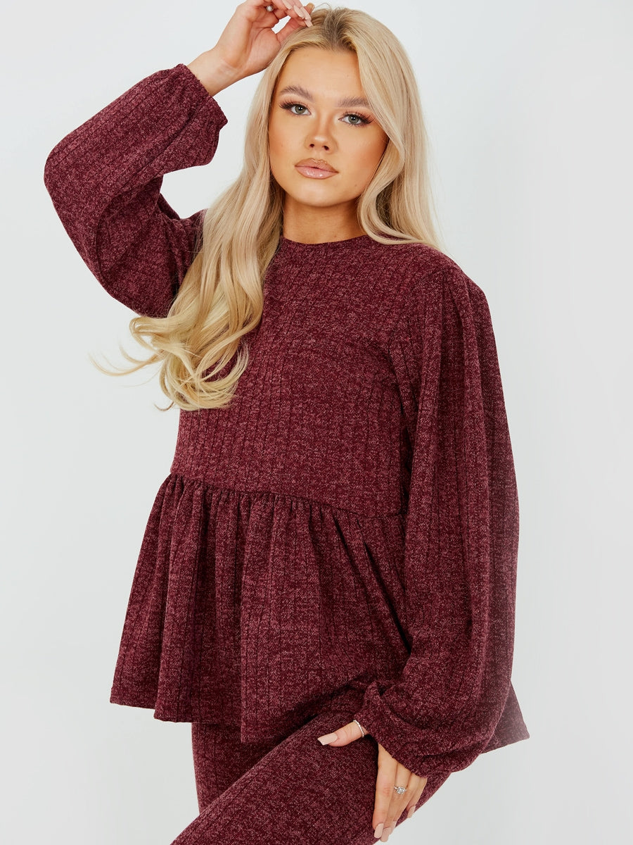 Melange Knit Peplum Top & Trouser Co-ord