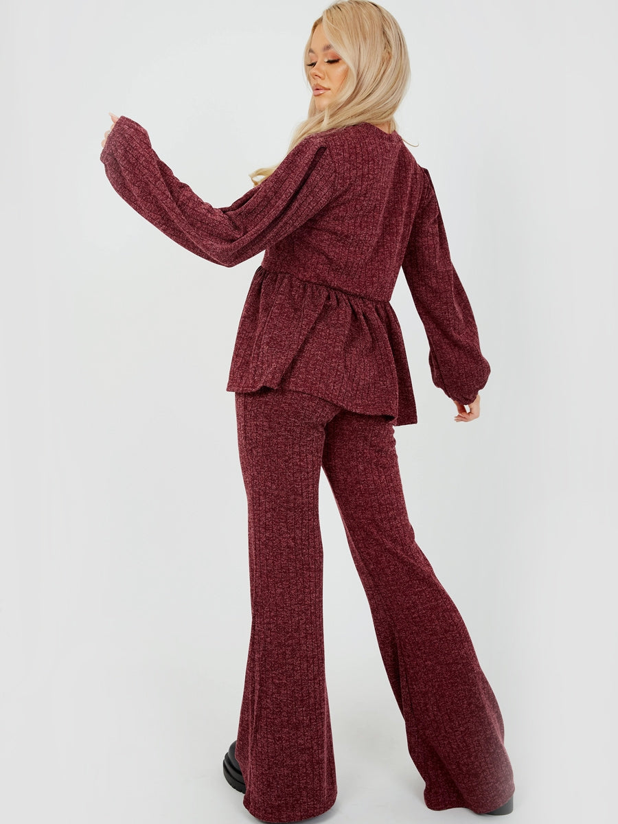 Melange Knit Peplum Top & Trouser Co-ord