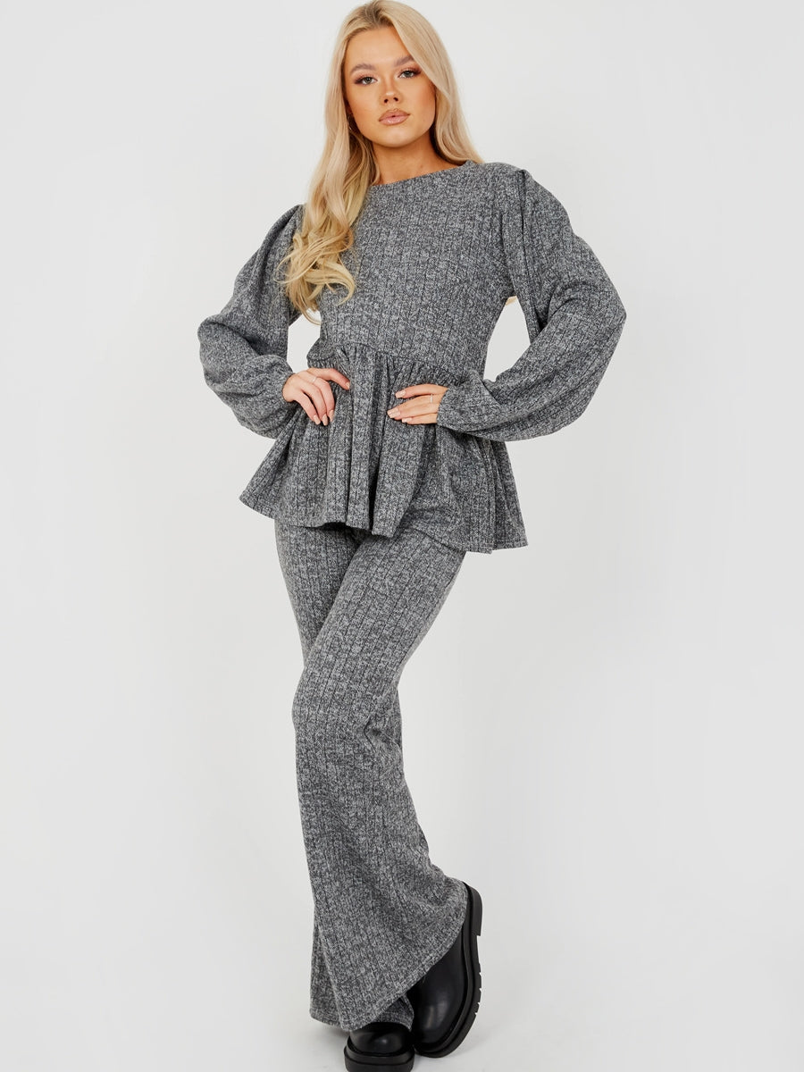 Melange Knit Peplum Top & Trouser Co-ord