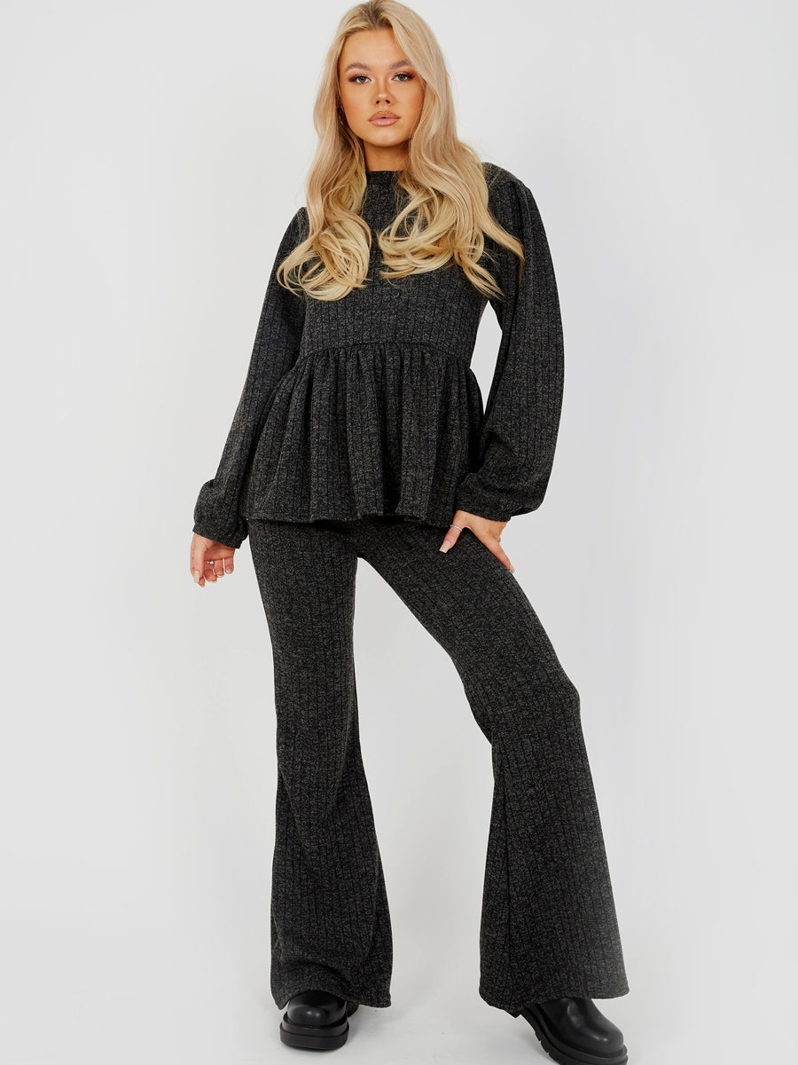 Melange Knit Peplum Top & Trouser Co-ord