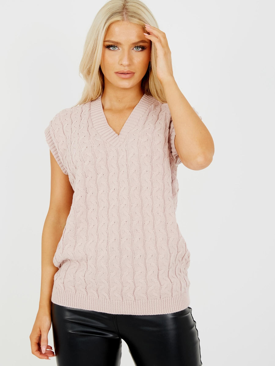 Cable Knit V-Neck Sleeveless Jumper