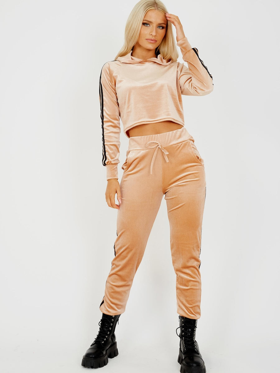 Velour Side Stripe Cropped Loungewear Set