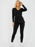 Melange Knit Ribbed Belted Top & Trouser Co-ord