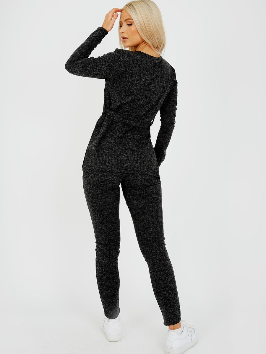 Melange Knit Ribbed Belted Top & Trouser Co-ord