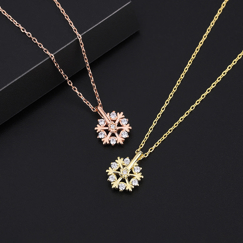 Pure Silver Rotating Snowflake Women's Light Luxury Niche Design Necklace