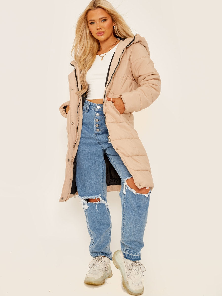 Long Sleeves Longline Padded Hooded Coat