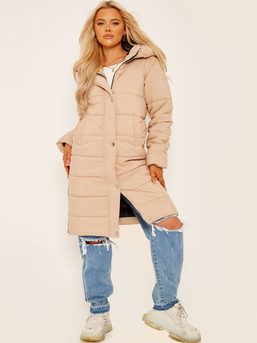 Long Sleeves Longline Padded Hooded Coat