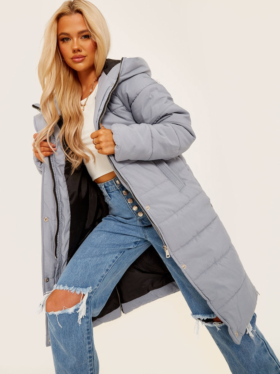 Long Sleeves Longline Padded Hooded Coat