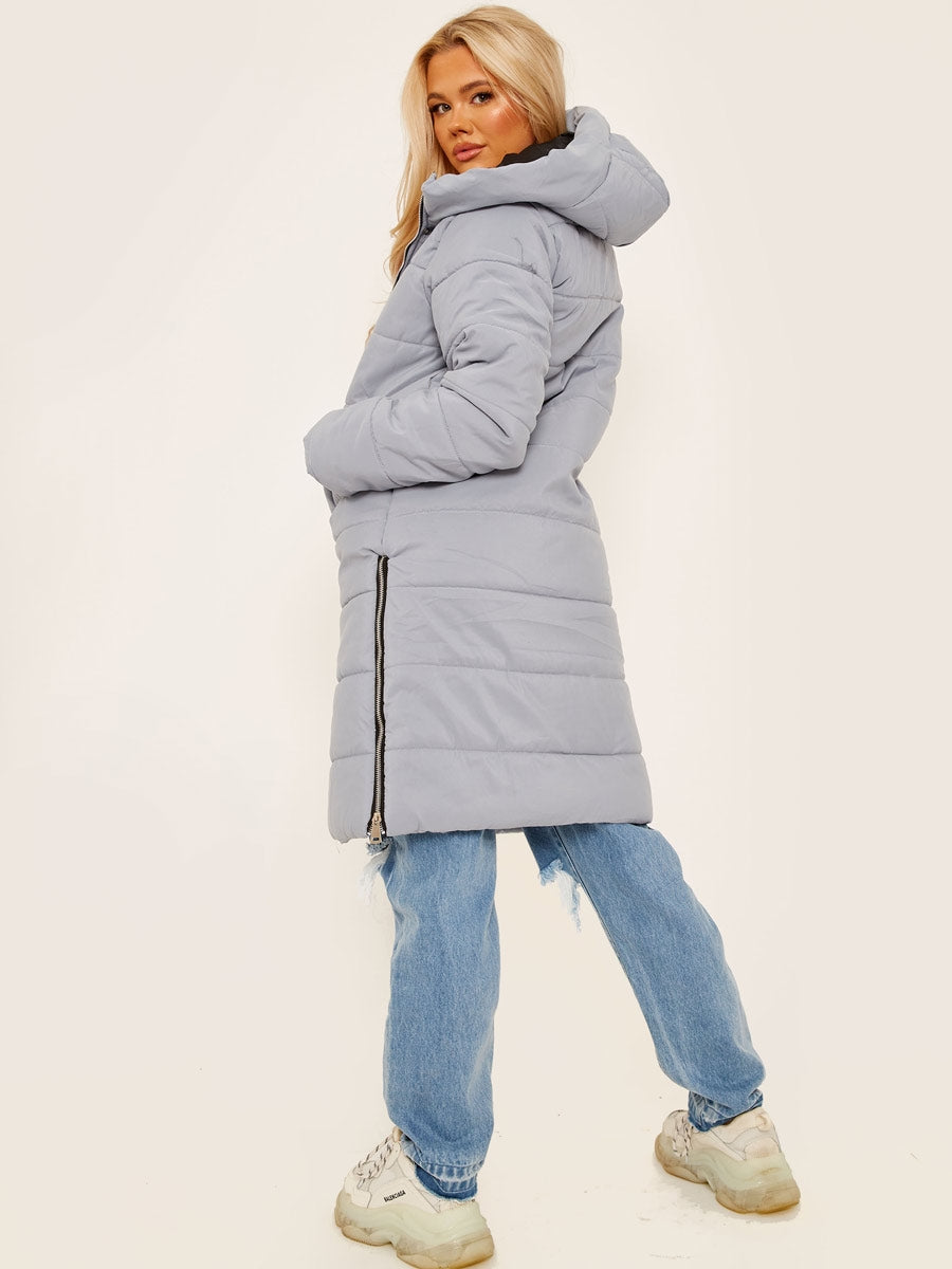 Long Sleeves Longline Padded Hooded Coat