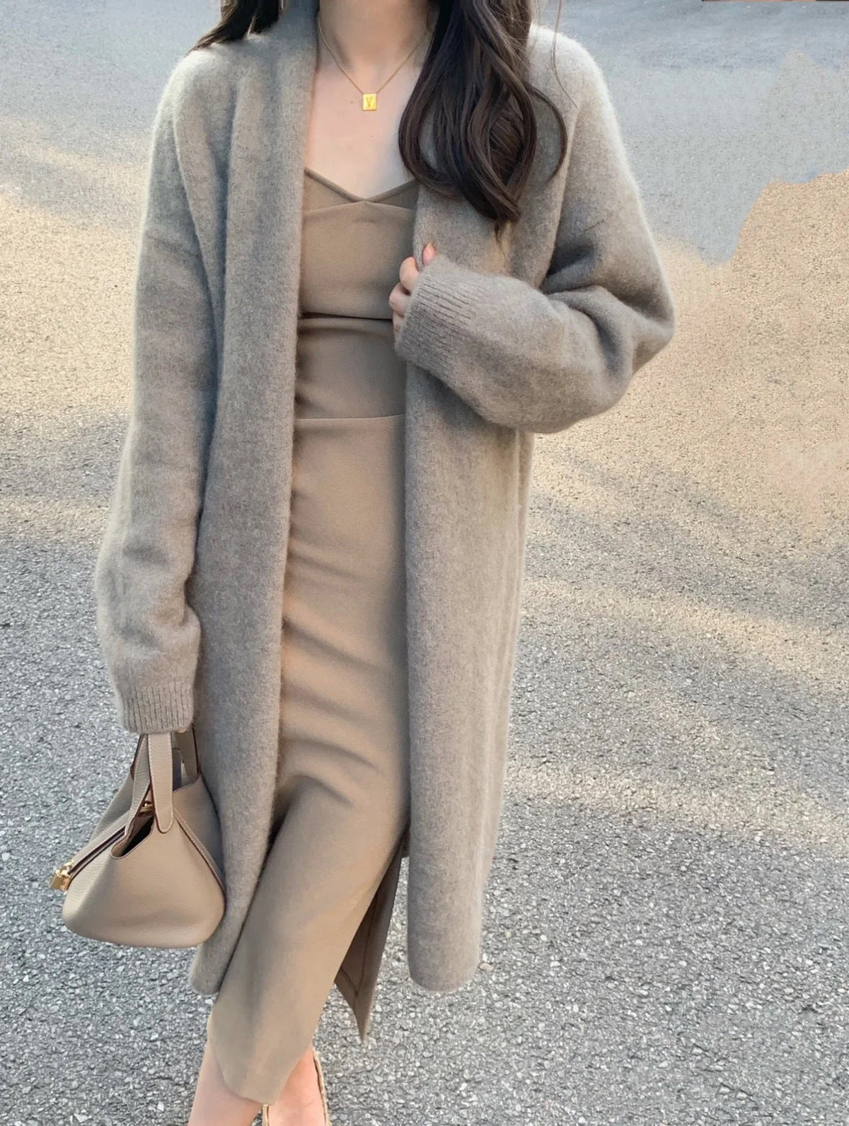 Women's Mid-length Knitted Cardigan V-neck Thickened Sweater Coat