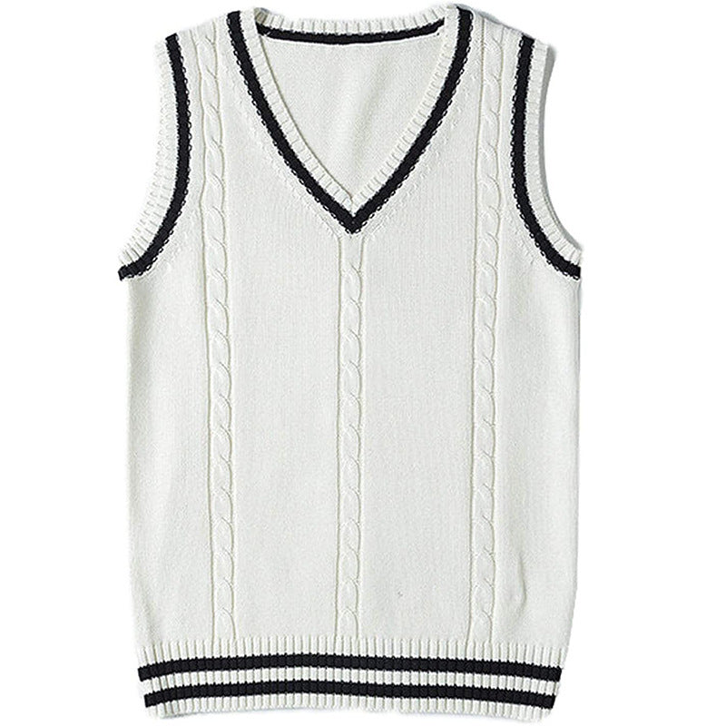 Women's Waistcoat V-neck Striped Stitching Casual Knitted Sweater