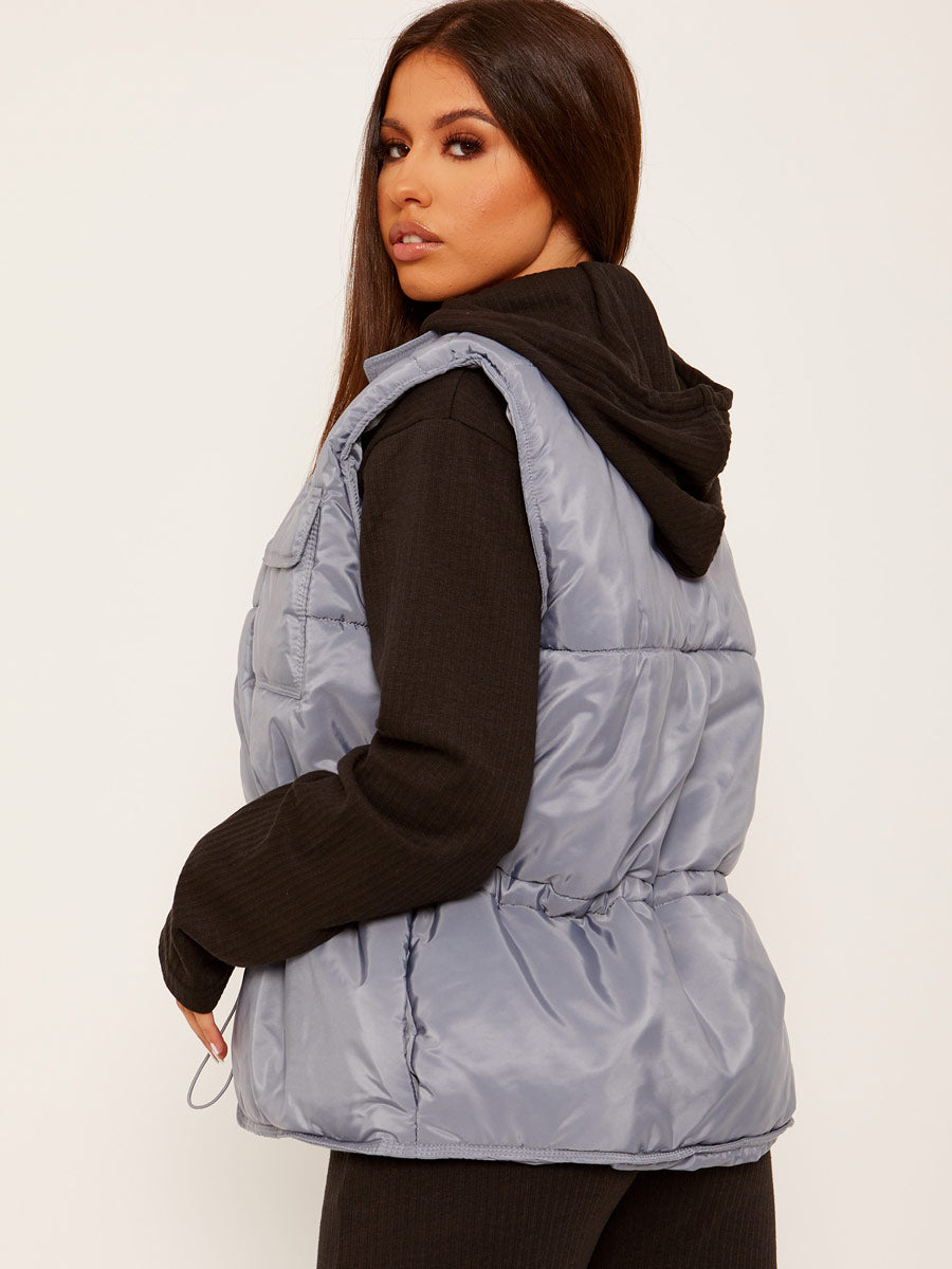 Silver Button Padded Gilet Waistcoat
