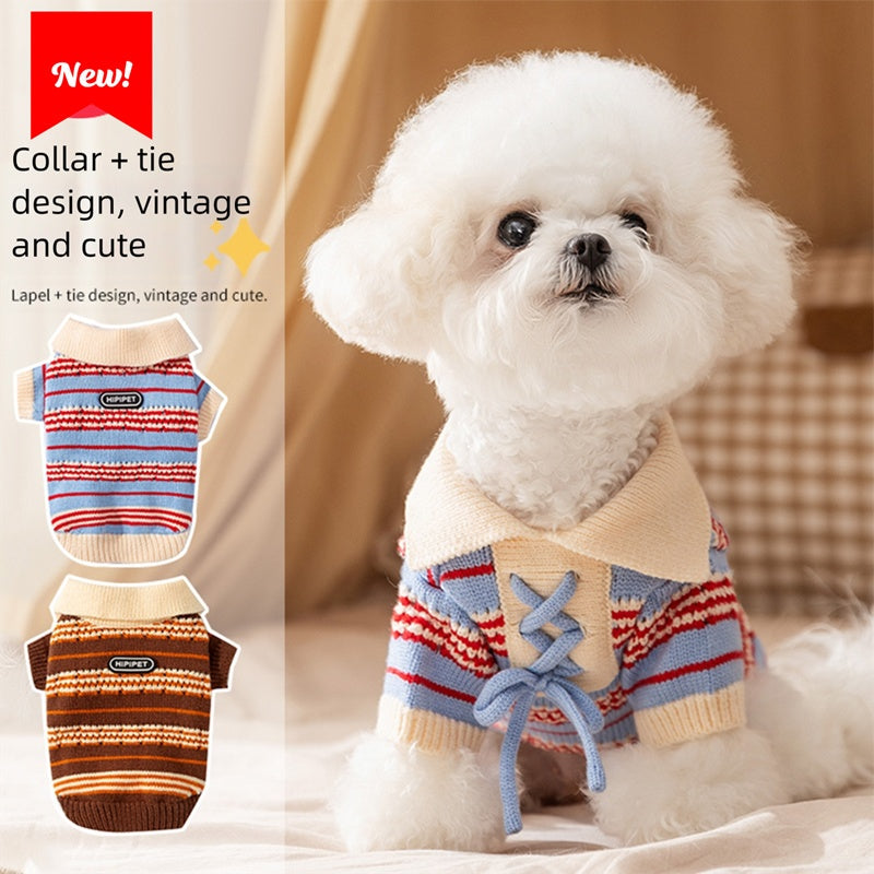 Cat Sweaters, Cold Weather Dog Striped Pullover, Warm Knitted Pet Clothes In Winter