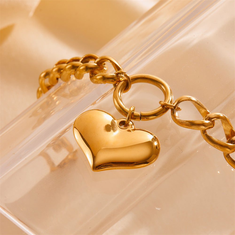 Chunky Round Chain Heart Bracelet