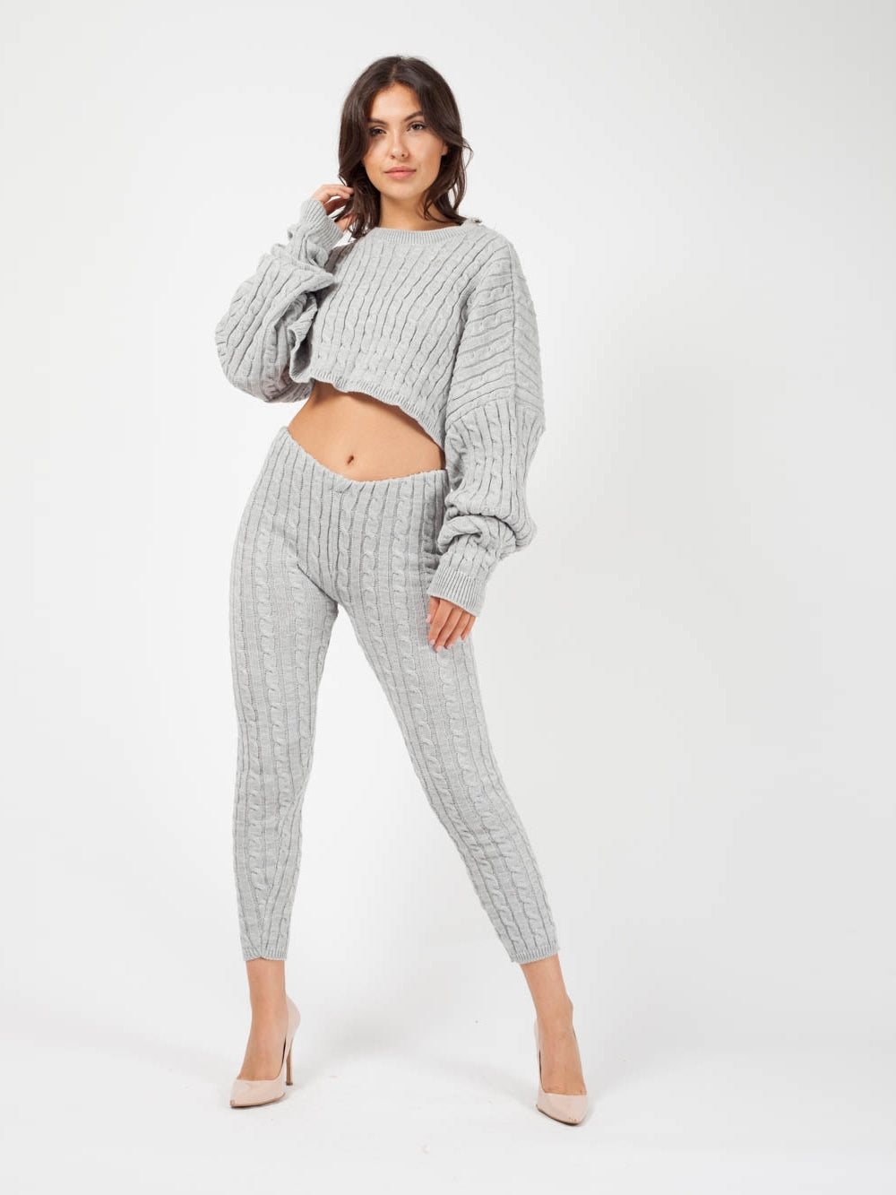 Oversized Cable Knit Crop Top & Trouser Co-ord