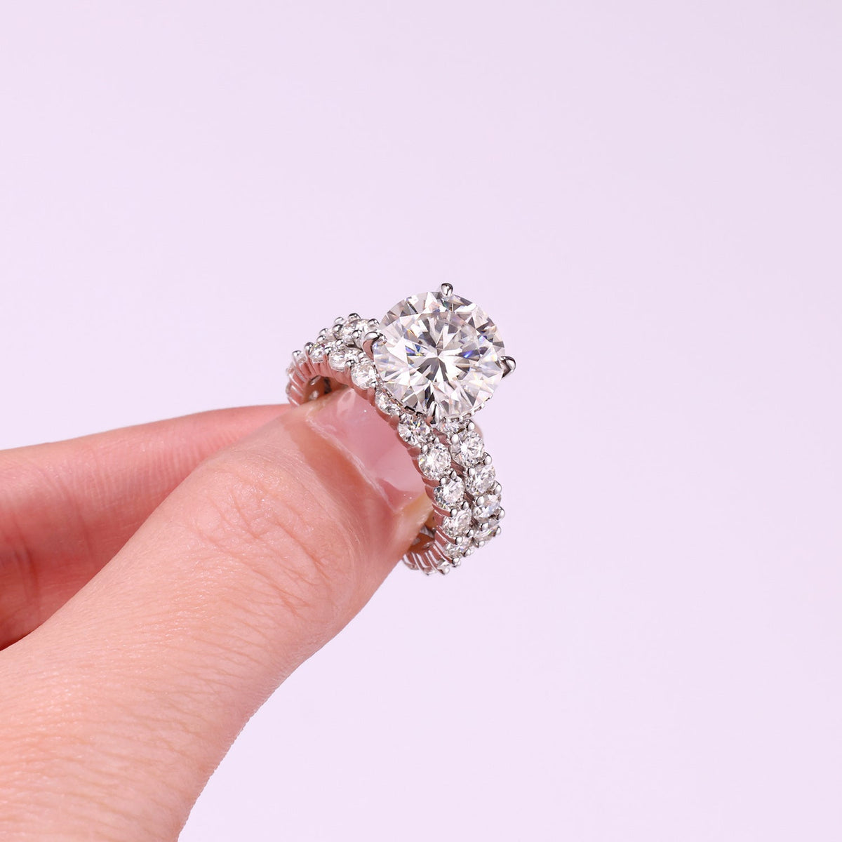 Time Vow - A Wedding Ring Set With Top-quality 5-carat Moissanite S925 Silver And Platinum-plated Diamond. The Ring Can Be Inspected With A Diamond Pen
