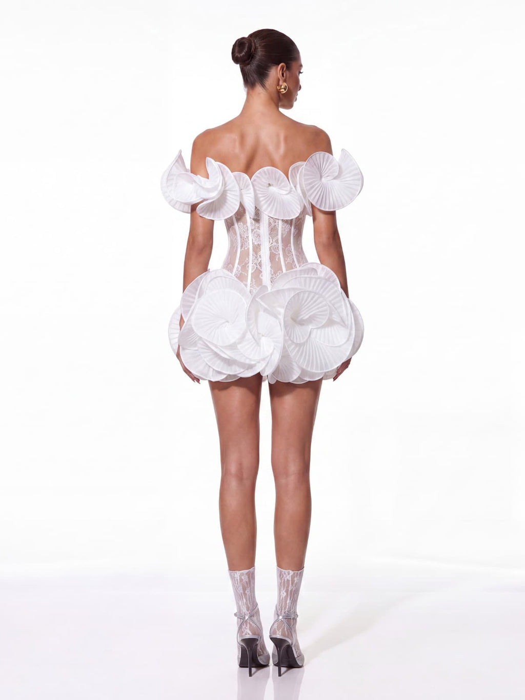 Auronis Off Shoulder Lace Flower Mini Dress