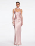Berwick Lace Up Satin Maxi Dress In Blush