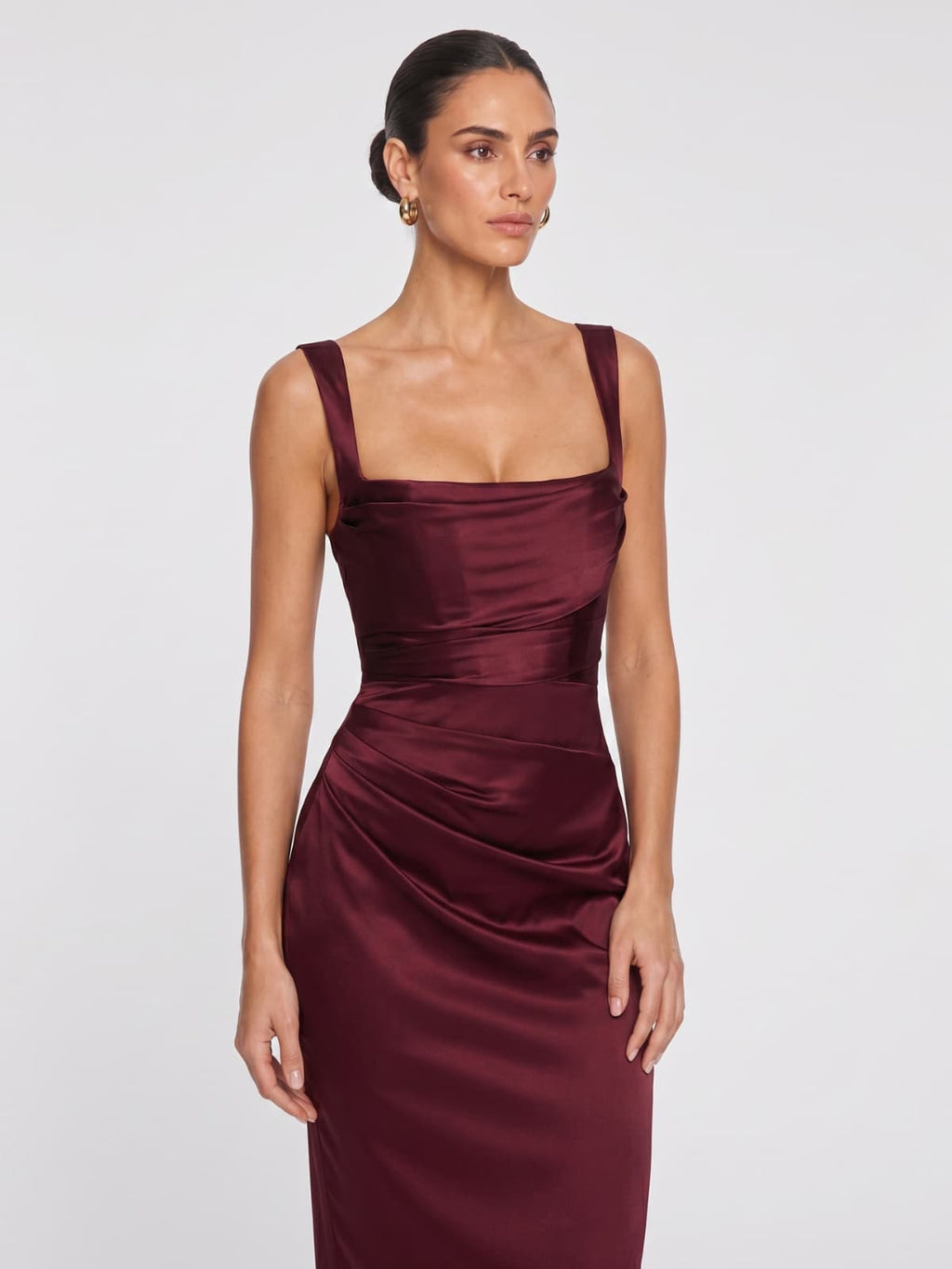Berwick Lace Up Satin Maxi Dress In Cherry Lacquer