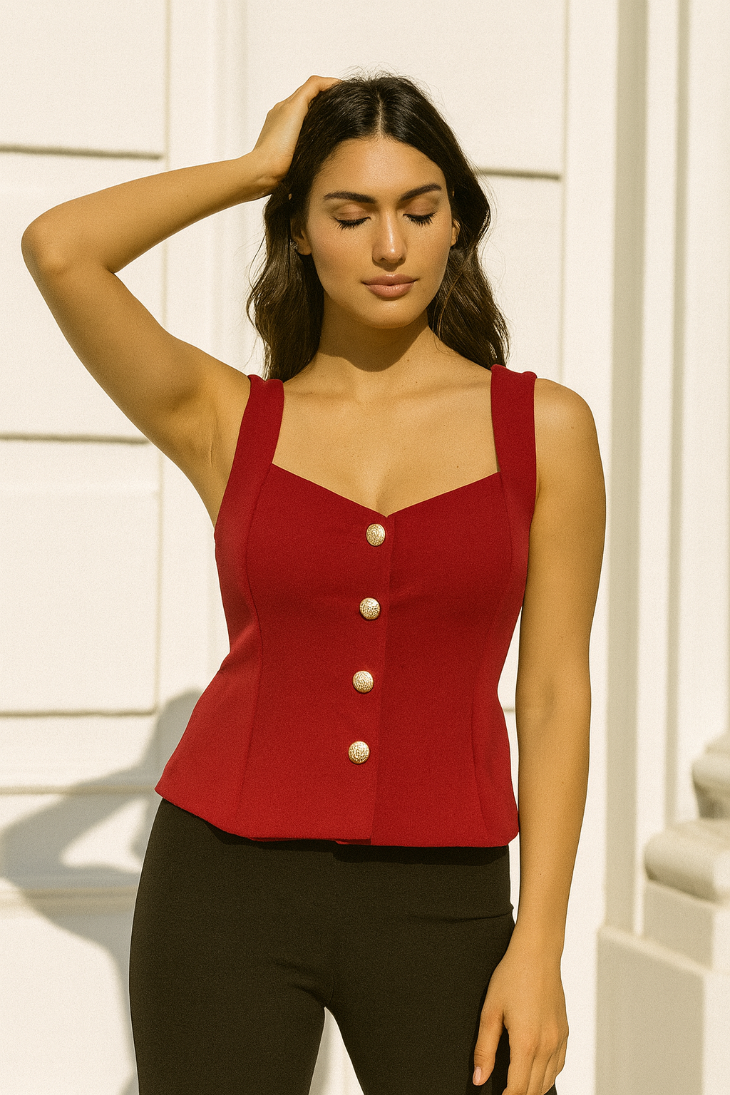 Button Down Peplum Top