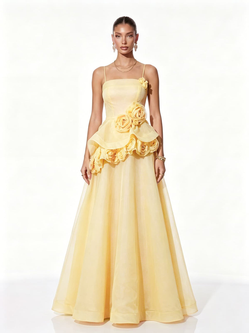 Cydran Spaghetti Flower Maxi Dress In Yellow