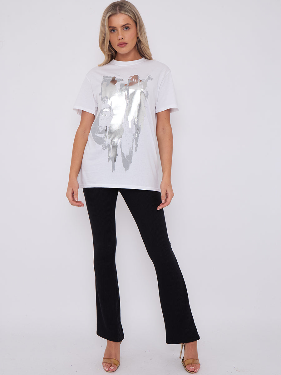 Silver Foil Graphic Printed T-Shirt