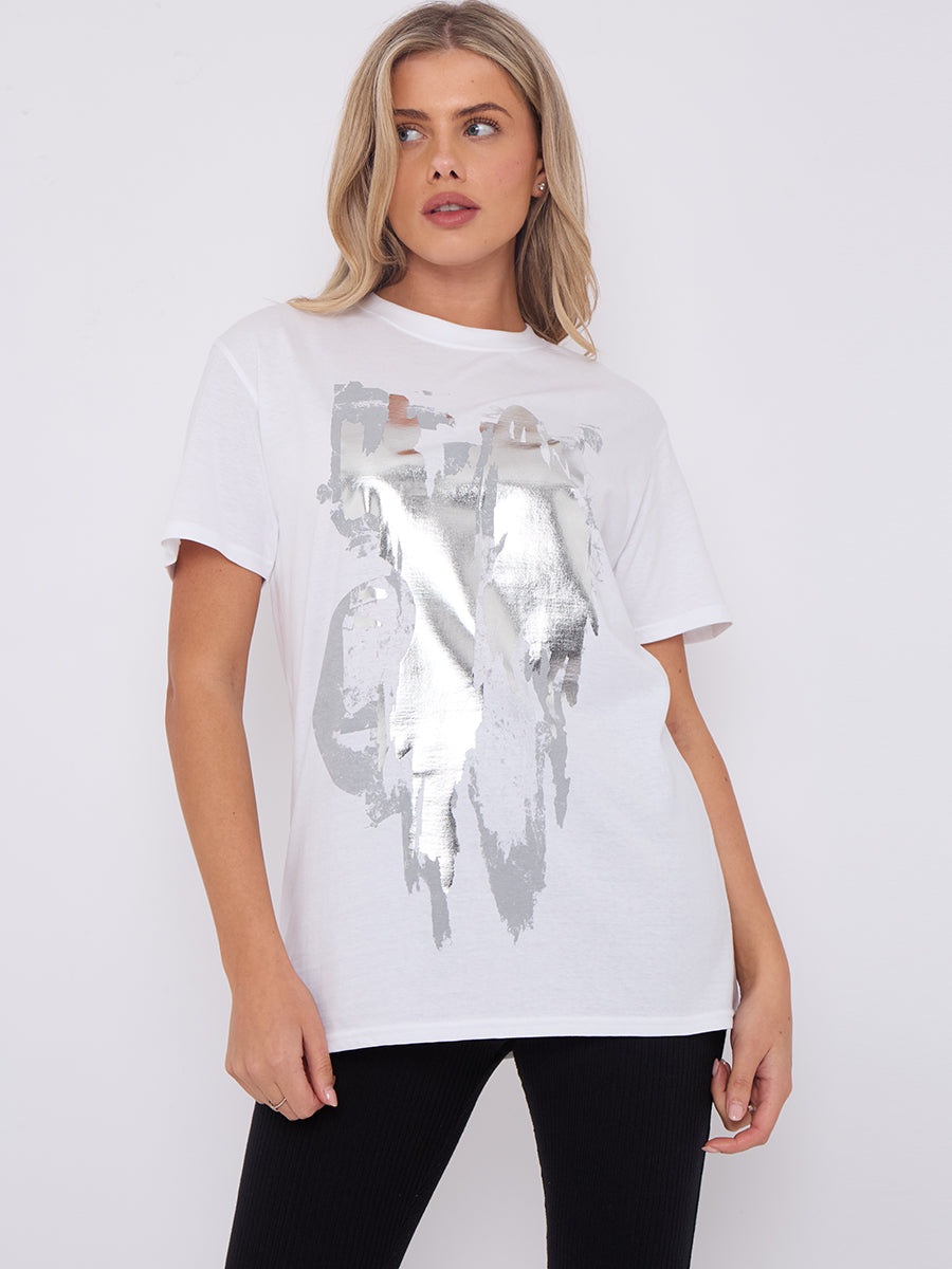 Silver Foil Graphic Printed T-Shirt