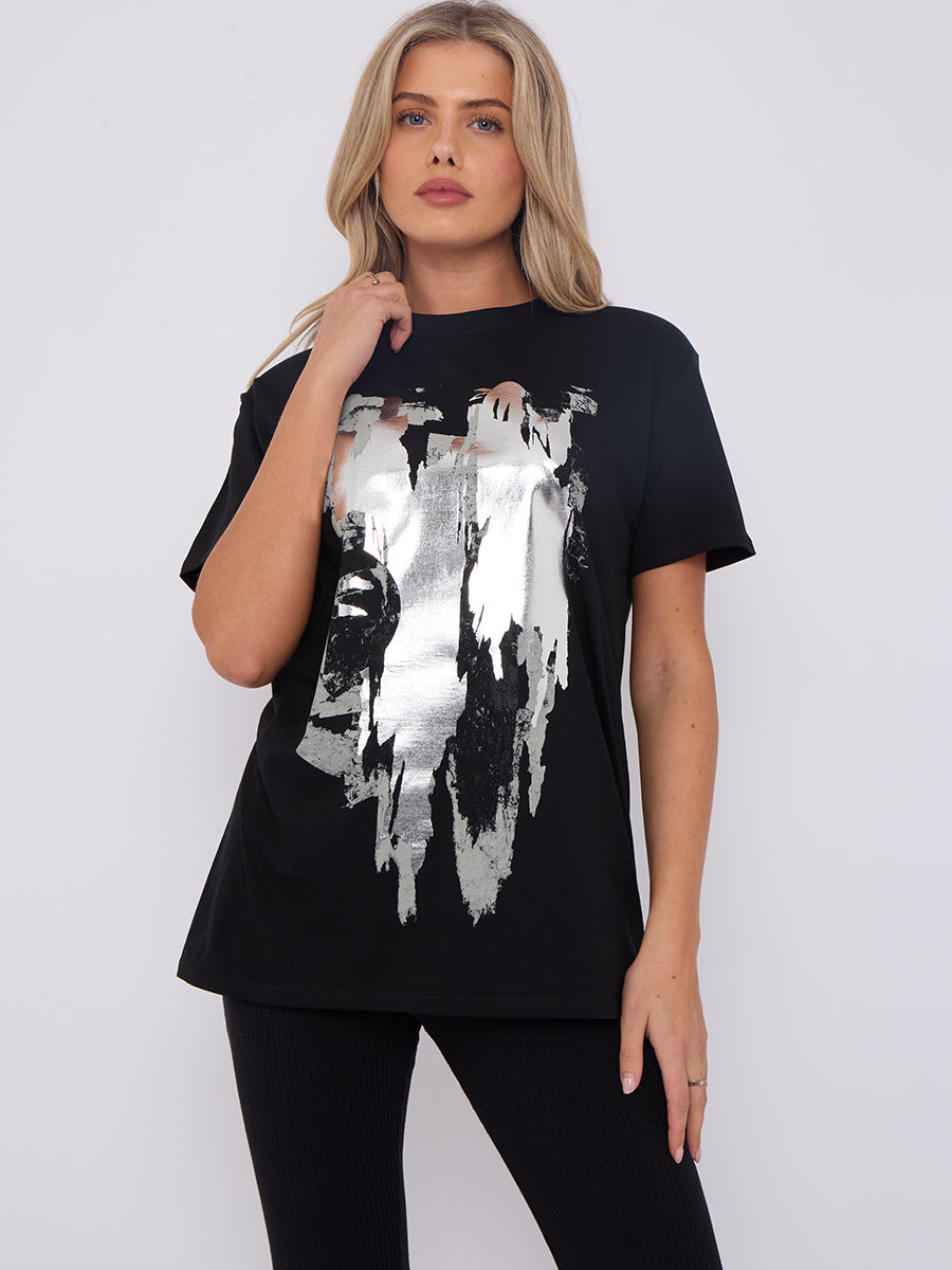 Silver Foil Graphic Printed T-Shirt
