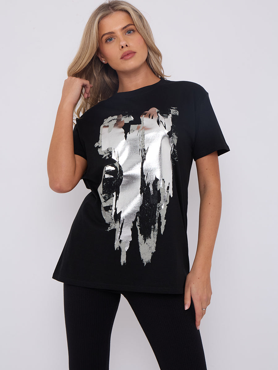 Silver Foil Graphic Printed T-Shirt