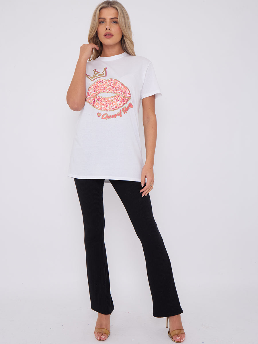 Queen Of Hearts Lip Graphic Printed T-Shirt