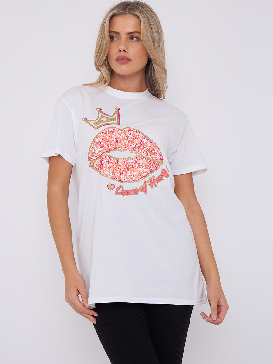 Queen Of Hearts Lip Graphic Printed T-Shirt