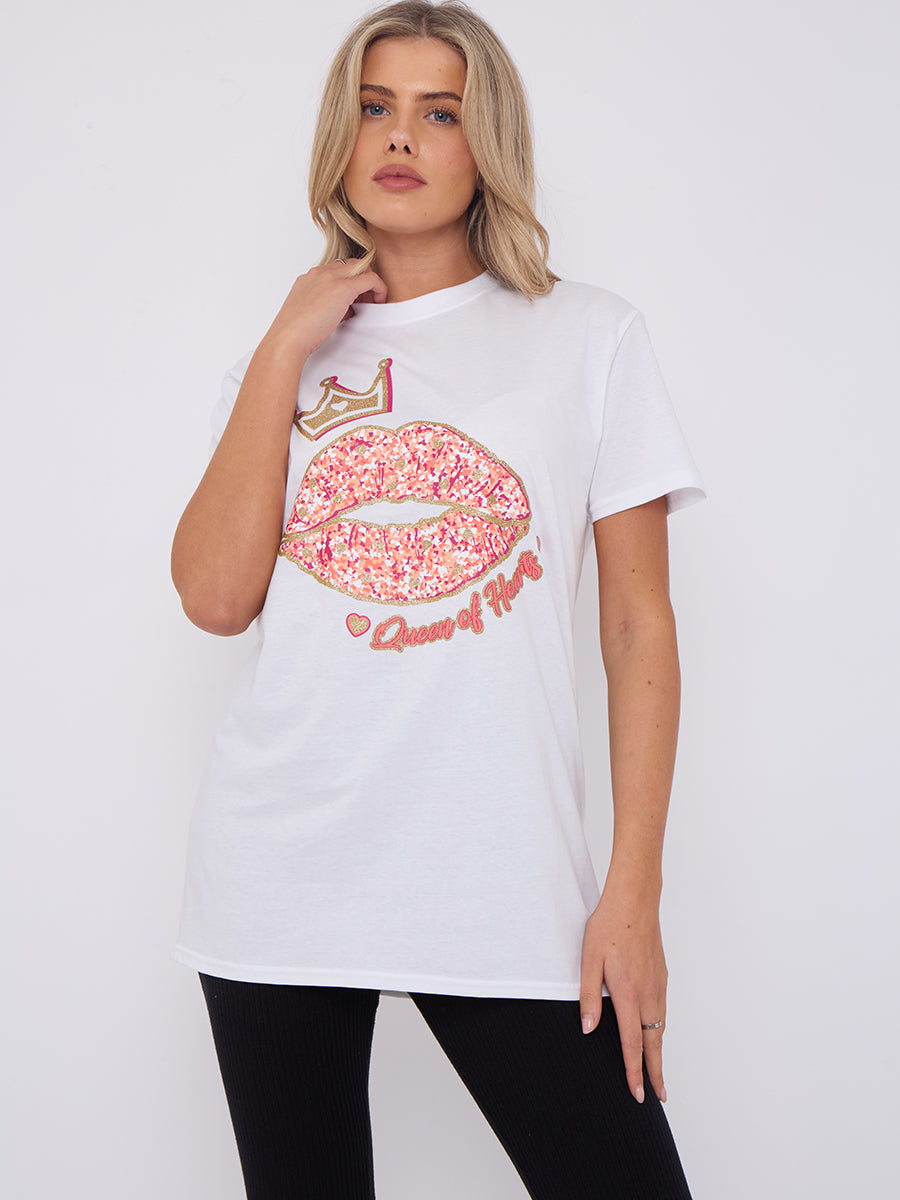 Queen Of Hearts Lip Graphic Printed T-Shirt