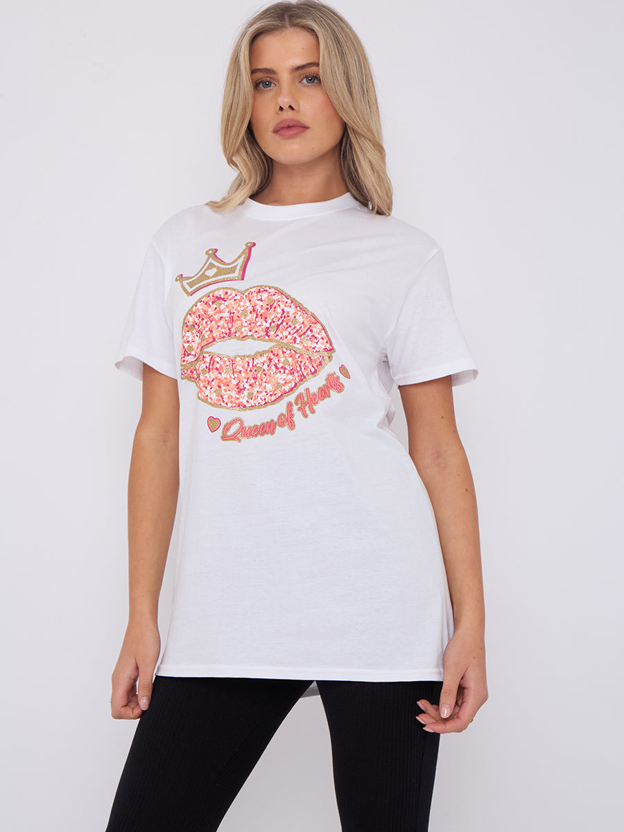 Queen Of Hearts Lip Graphic Printed T-Shirt