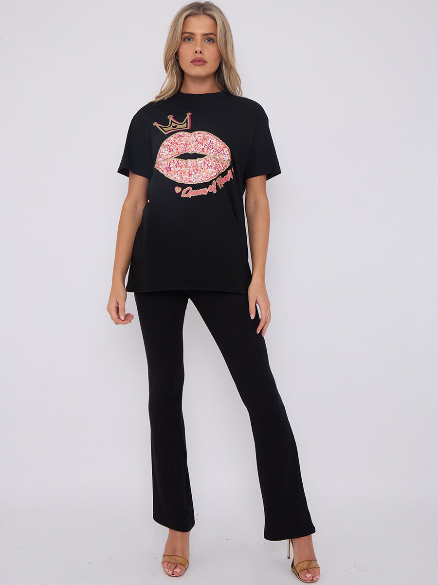 Queen Of Hearts Lip Graphic Printed T-Shirt