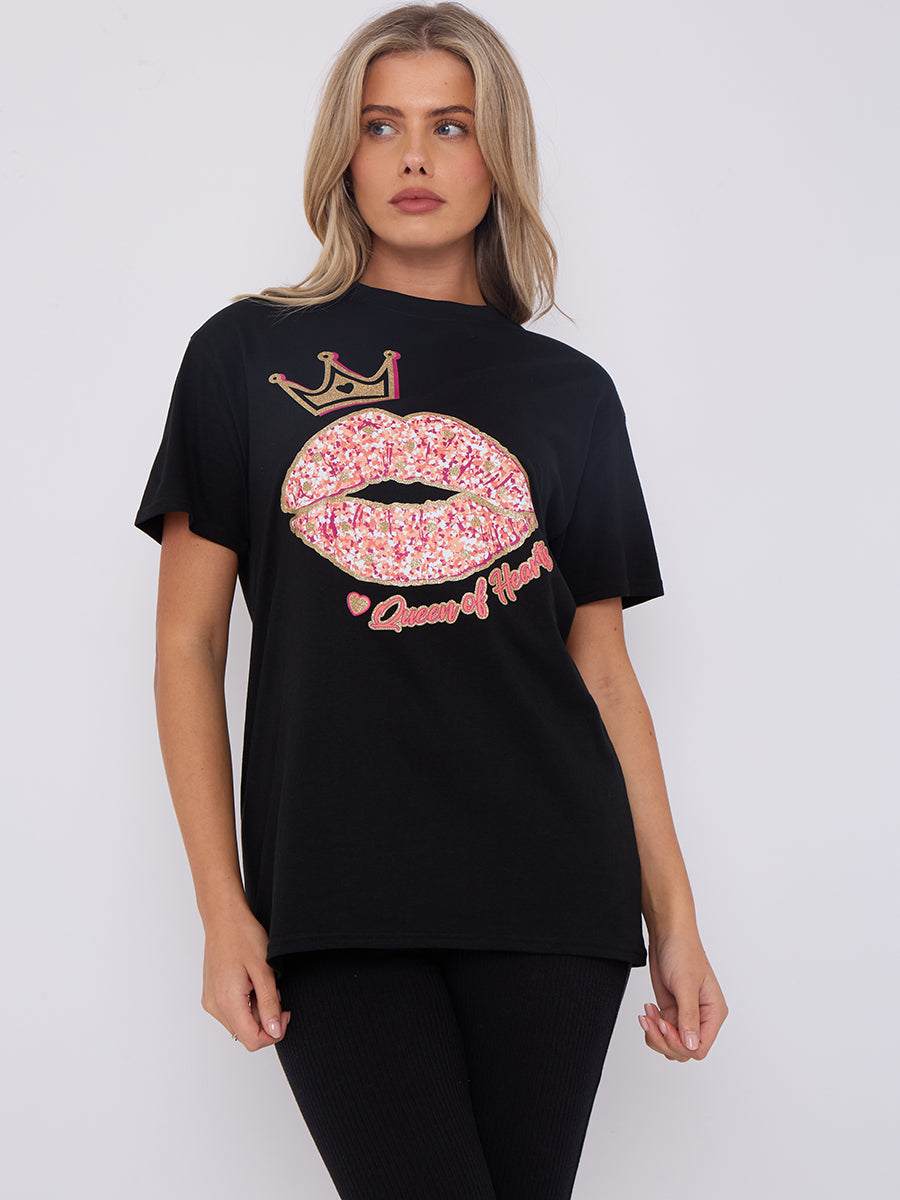 Queen Of Hearts Lip Graphic Printed T-Shirt