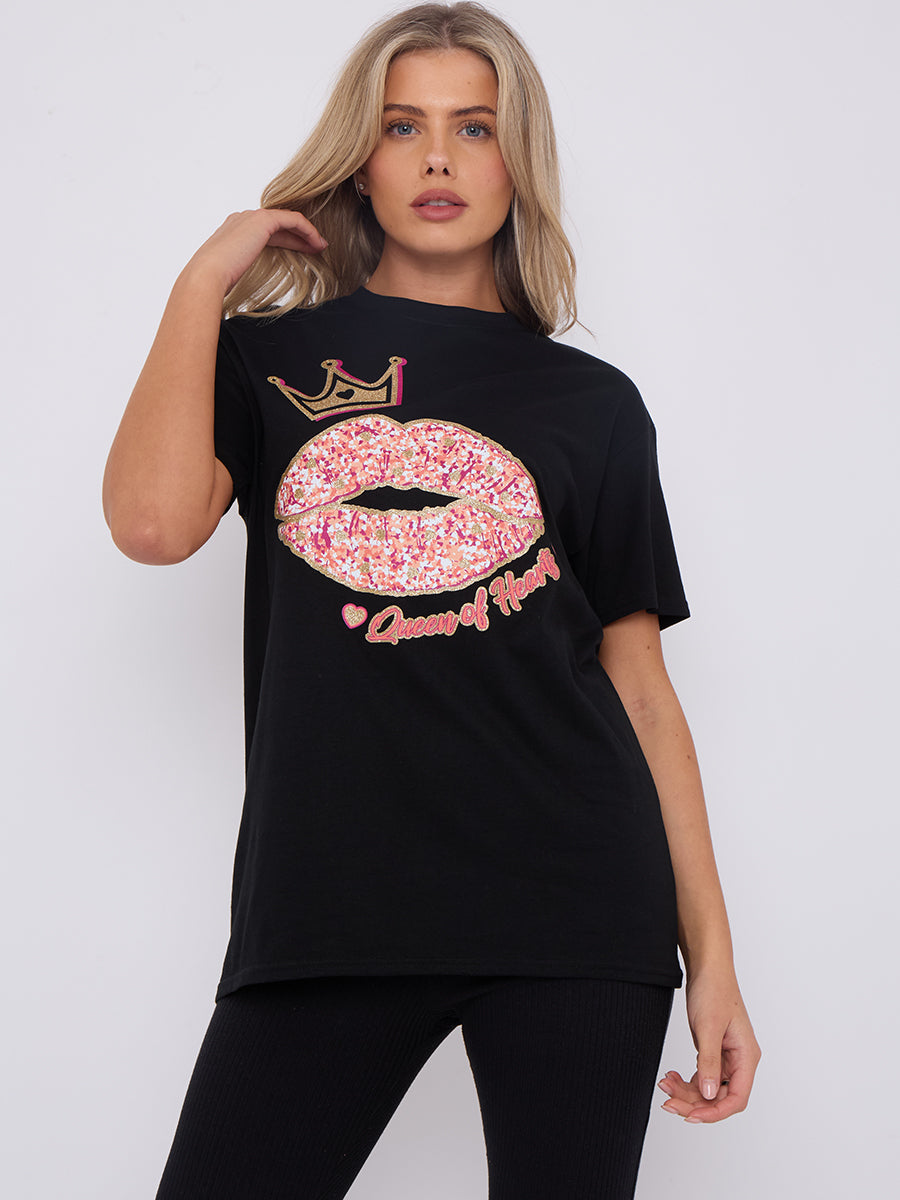 Queen Of Hearts Lip Graphic Printed T-Shirt