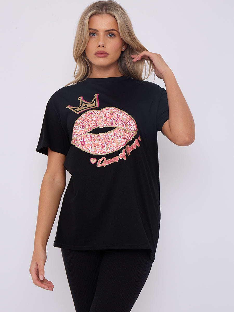 Queen Of Hearts Lip Graphic Printed T-Shirt