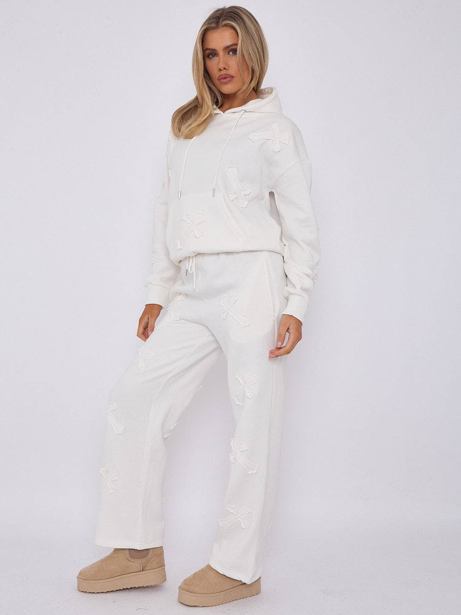 Oversized Crucifix Embroidered Hooded Fleece Co-ord