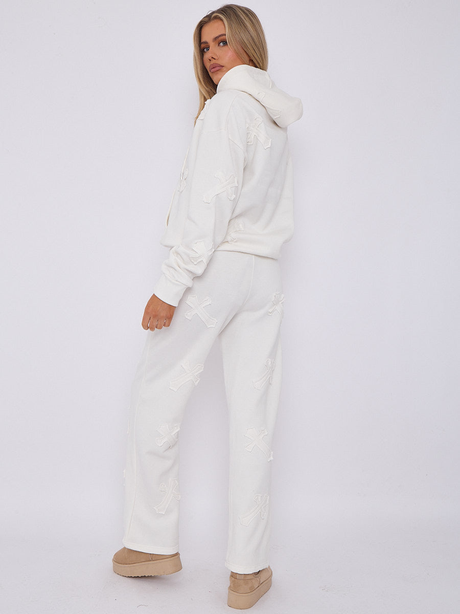 Oversized Crucifix Embroidered Hooded Fleece Co-ord