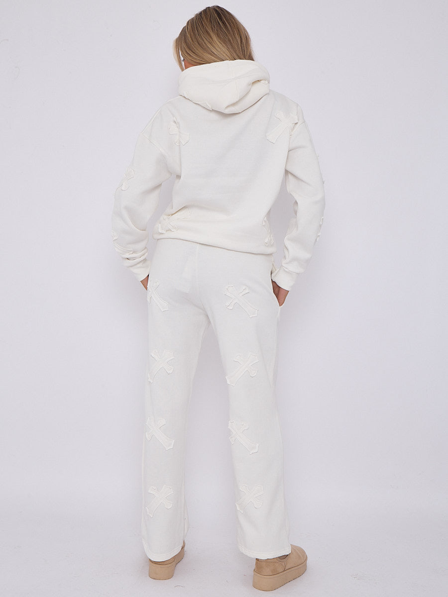 Oversized Crucifix Embroidered Hooded Fleece Co-ord