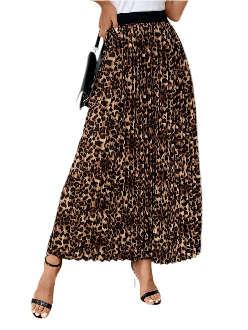 Perfee Pleated Leopard Maxi Skirt