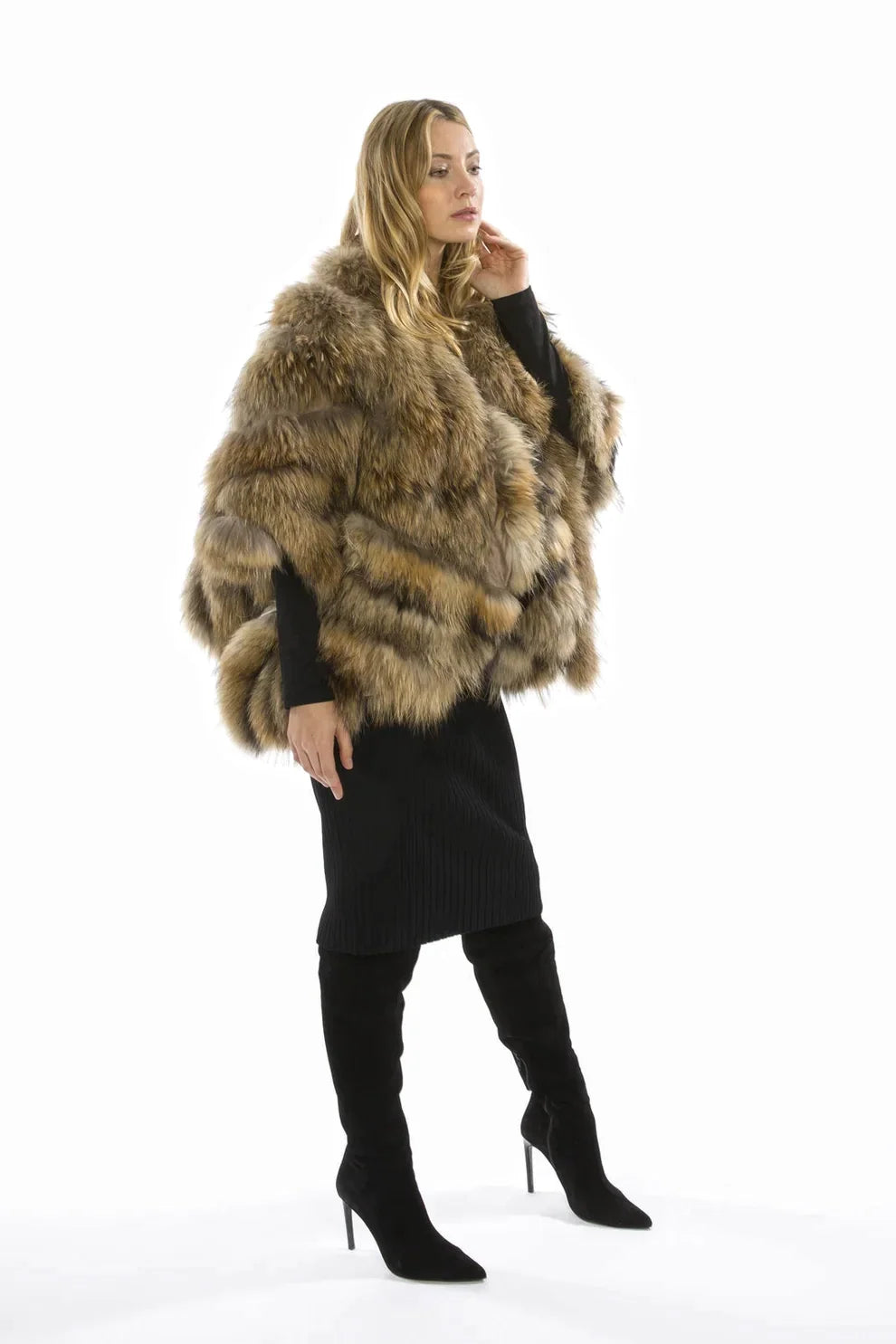 Mocha Charlotte Luxury Fox Fur Cape Coat