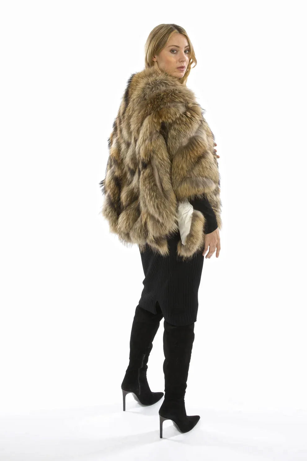 Mocha Charlotte Luxury Fox Fur Cape Coat