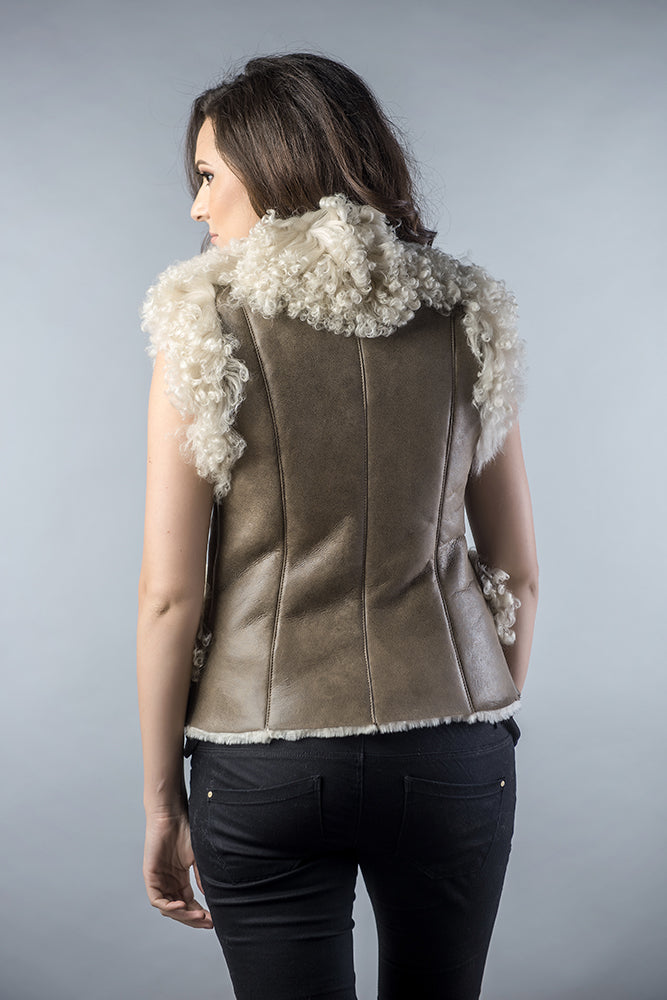 Taupe Natural Nappa Lambskin Merino Fur Vest