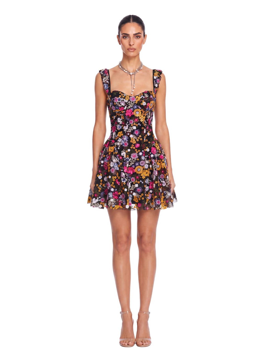 Galenx Embroidered Flower Sequin Mini Dress