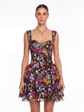 Galenx Embroidered Flower Sequin Mini Dress