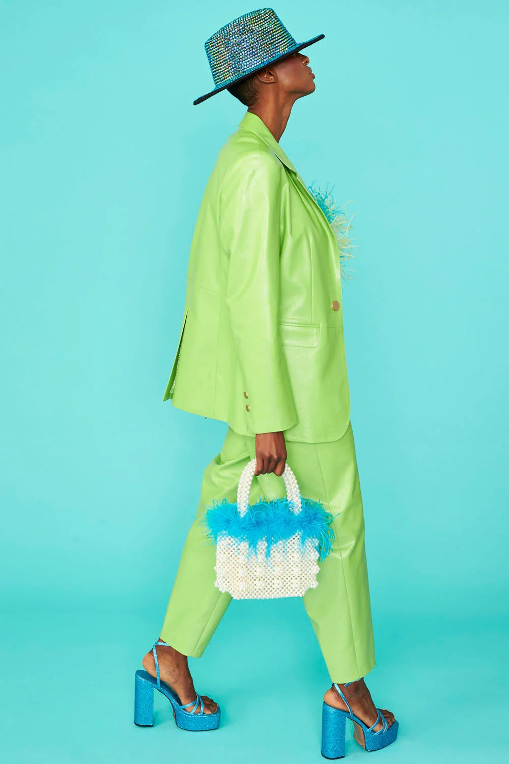 Green Vegan Leather Blazer