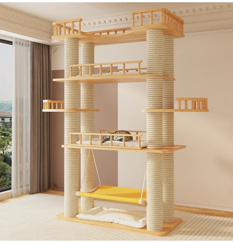 Large-Scale Luxury Modern Solid Wood Sisal Cat Climbing Frames Tower-Style Products 4+ Levels for Wholesale Customization