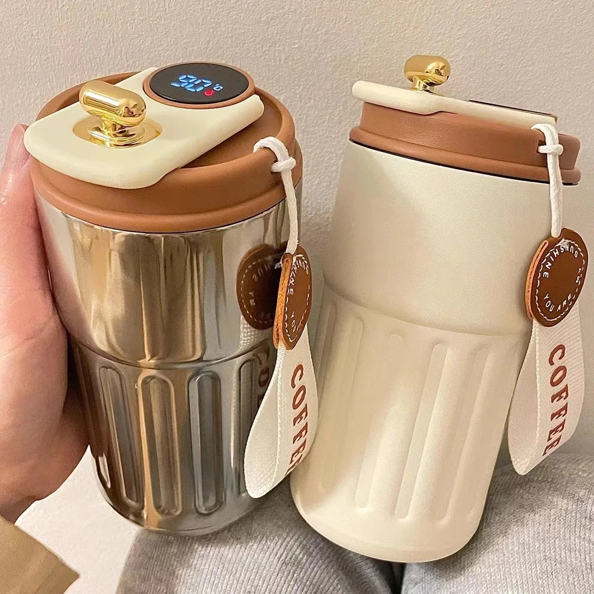 Portable Cups Temperature Display OEM ODM Logo Insulated Stainless Steel Thermos Vacuum Tumbler Coffee Smart Water Cup Mug